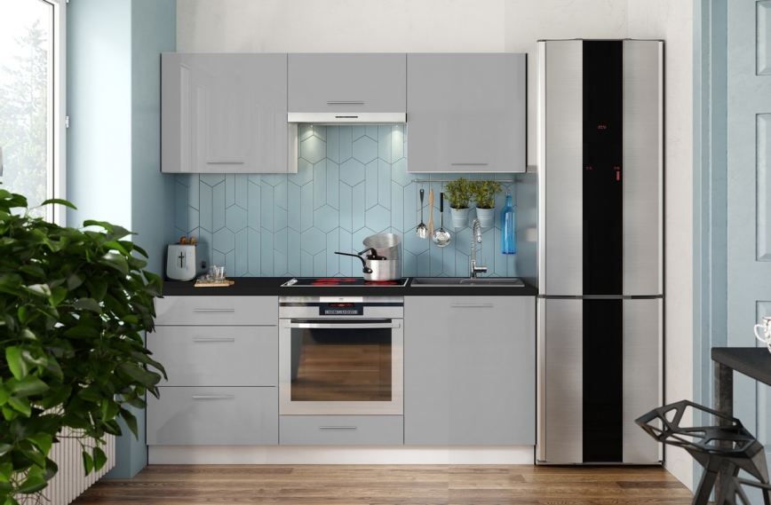 Móvel de cozinha CELESTE 180 cm, cinzento brilhante
