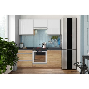 Móvel de cozinha MARINA 180 cm, carvalho craft/branco lacado brilhante