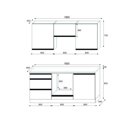 Móvel de cozinha MARINA 180 cm, carvalho craft/branco lacado brilhante