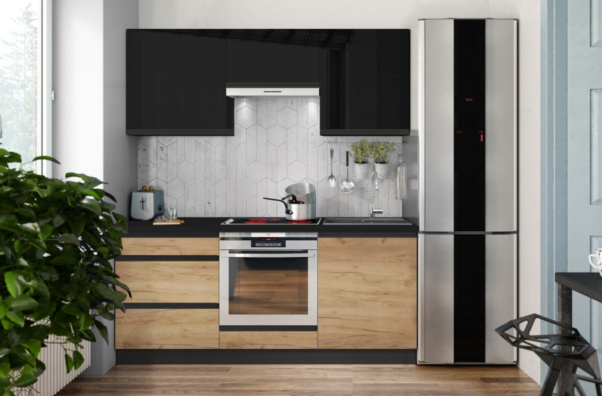 Móvel de cozinha MARINA 180 cm carvalho craft/preto brilhante