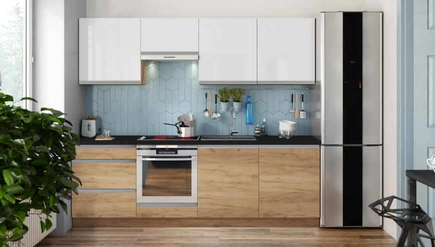 Móvel de cozinha MARINA 240 cm carvalho craft/branco brilhante