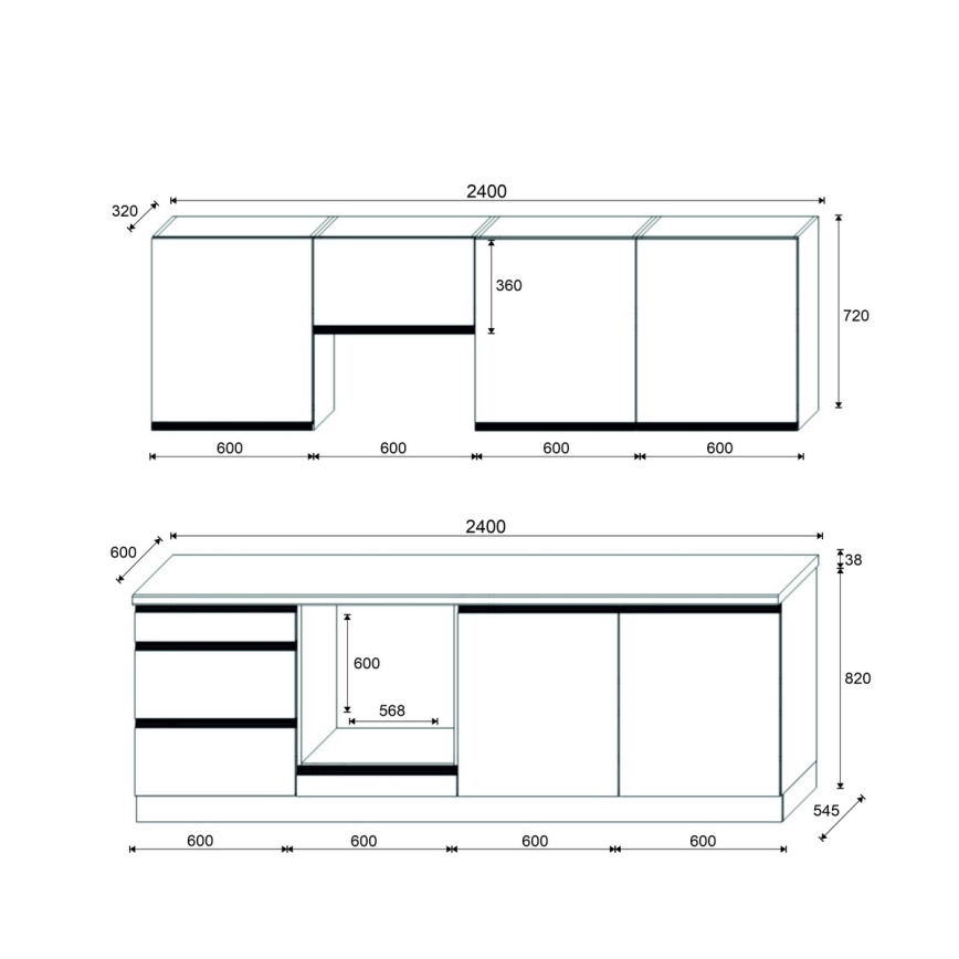 Móvel de cozinha MARINA 240 cm carvalho craft/branco brilhante