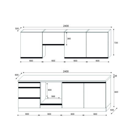 Móvel de cozinha MARINA 240 cm, Carvalho Craft