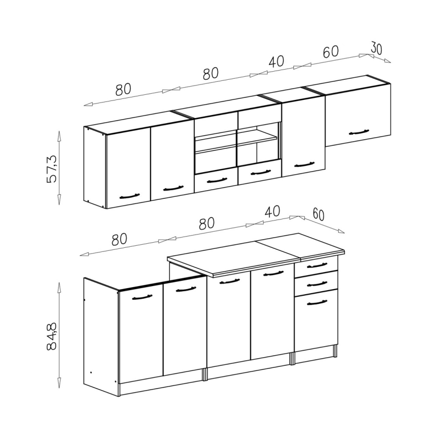 Móvel de cozinha MARISA 260 cm branco
