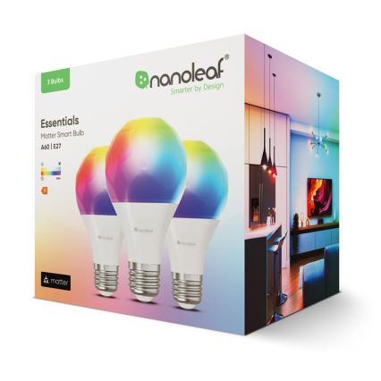CONJUNTO 3x Lâmpadas LED RGBW com regulação ESSENTIALS A60 E27/8,5W/230V CRI 90 2700-6500K Wi-Fi - Nanoleaf