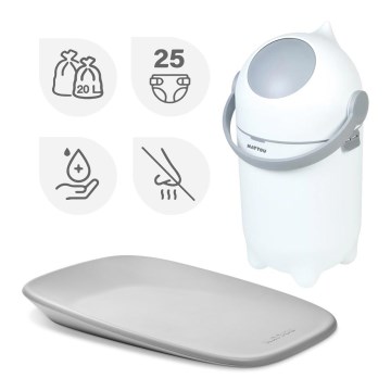 Nattou - Caixote do lixo para fraldas e tapete para mudar as fraldas SOFTY 50x70 cm branco/cinzento