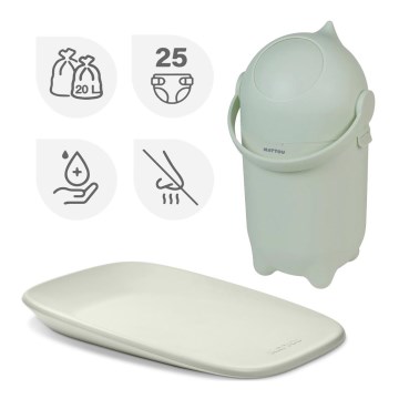Nattou - Caixote do lixo para fraldas e tapete para mudar as fraldas SOFTY 50x70 cm verde