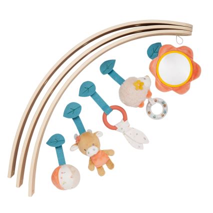 Nattou - Cobertor infantil para brincar com um arco de madeira MILA, ZOE & LANA