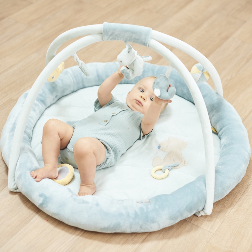 Nattou - Cobertor infantil para brincar com um arco ROMEO, JULES & SALLY azul
