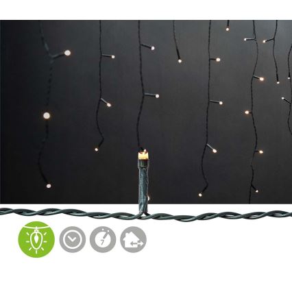 Cortina exterior de Natal LED 180xLED/7 funções 10,9m IP44 branco quente