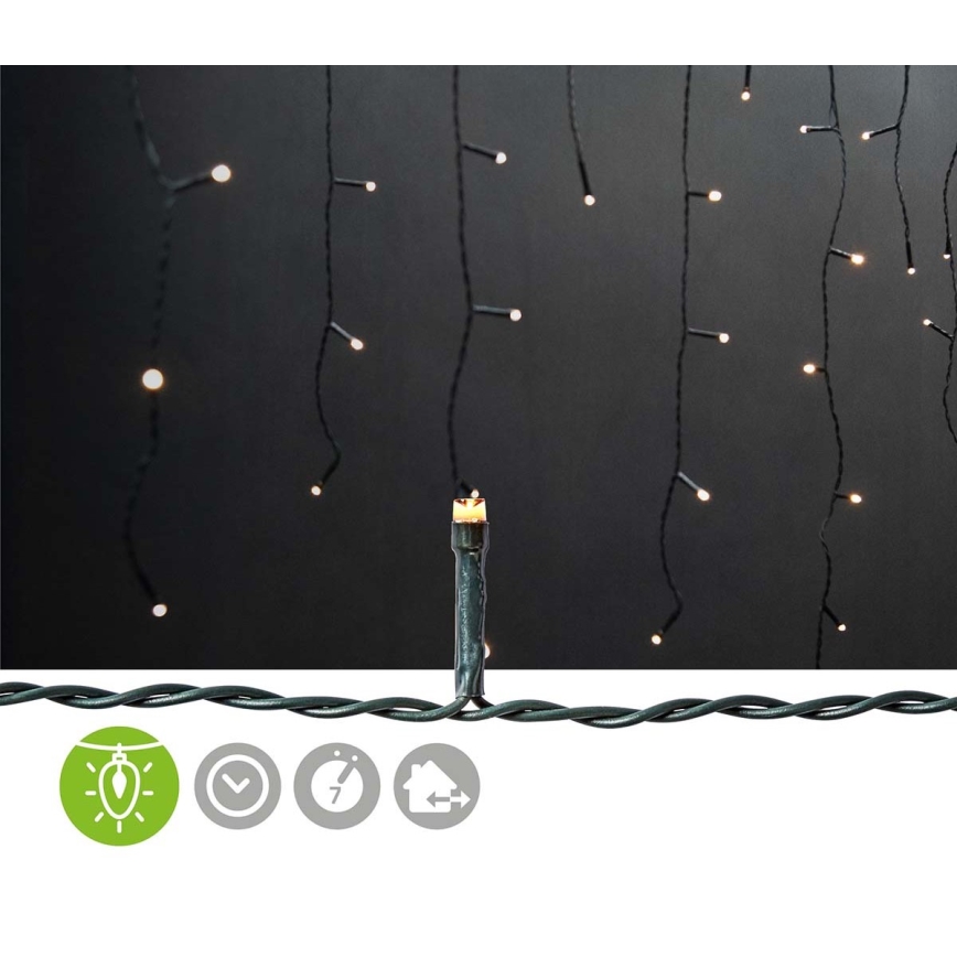 Cortina exterior de Natal LED 180xLED/7 funções 10,9m IP44 branco quente