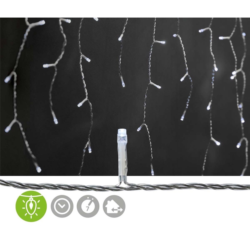 Cortina exterior de Natal LED 180xLED/7 funções 10,9m IP44 branco frio