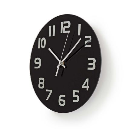 Relógio de parede 1xAA/1,5V vidro 30 cm preto