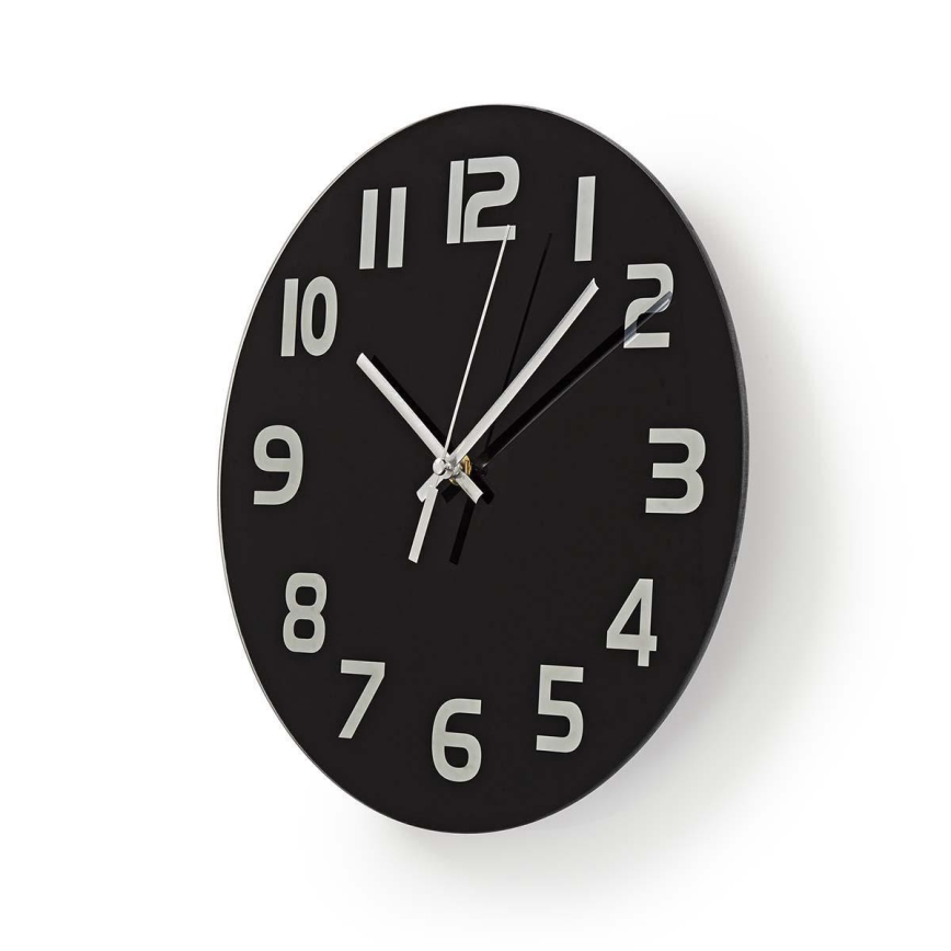 Relógio de parede 1xAA/1,5V vidro 30 cm preto