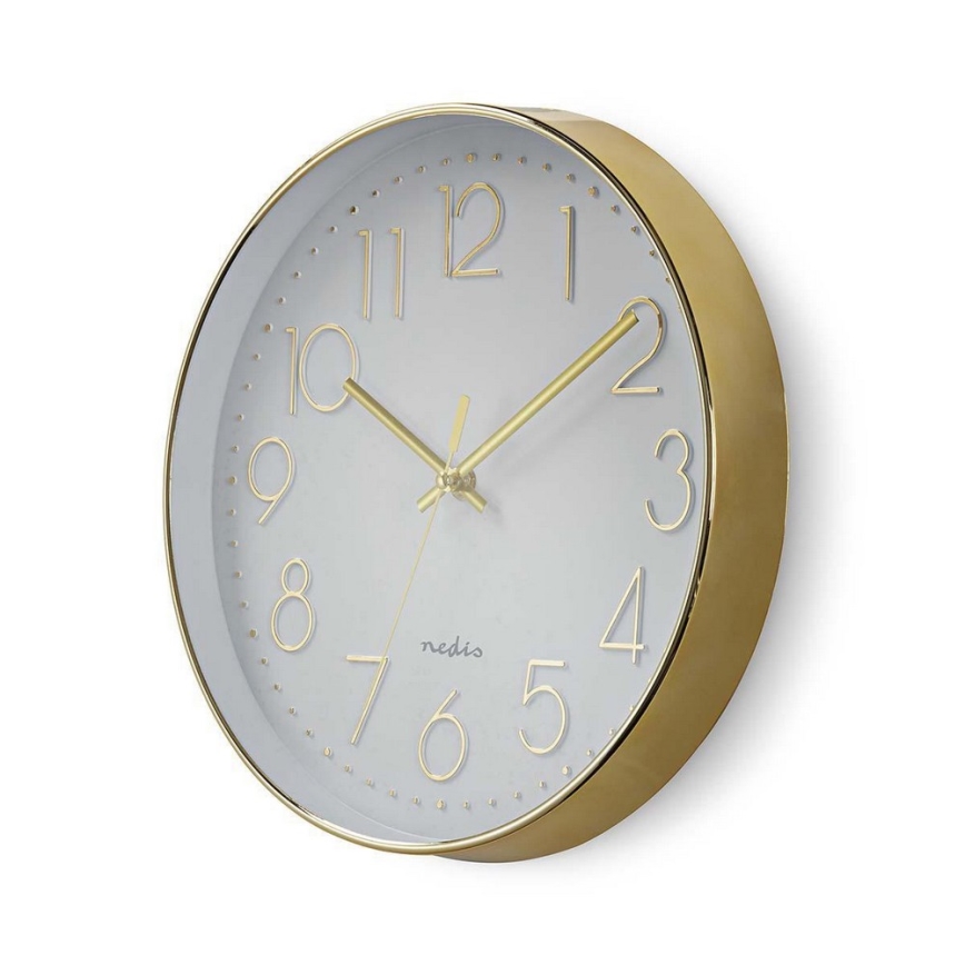 Relógio de parede 1xAA branco/dourado