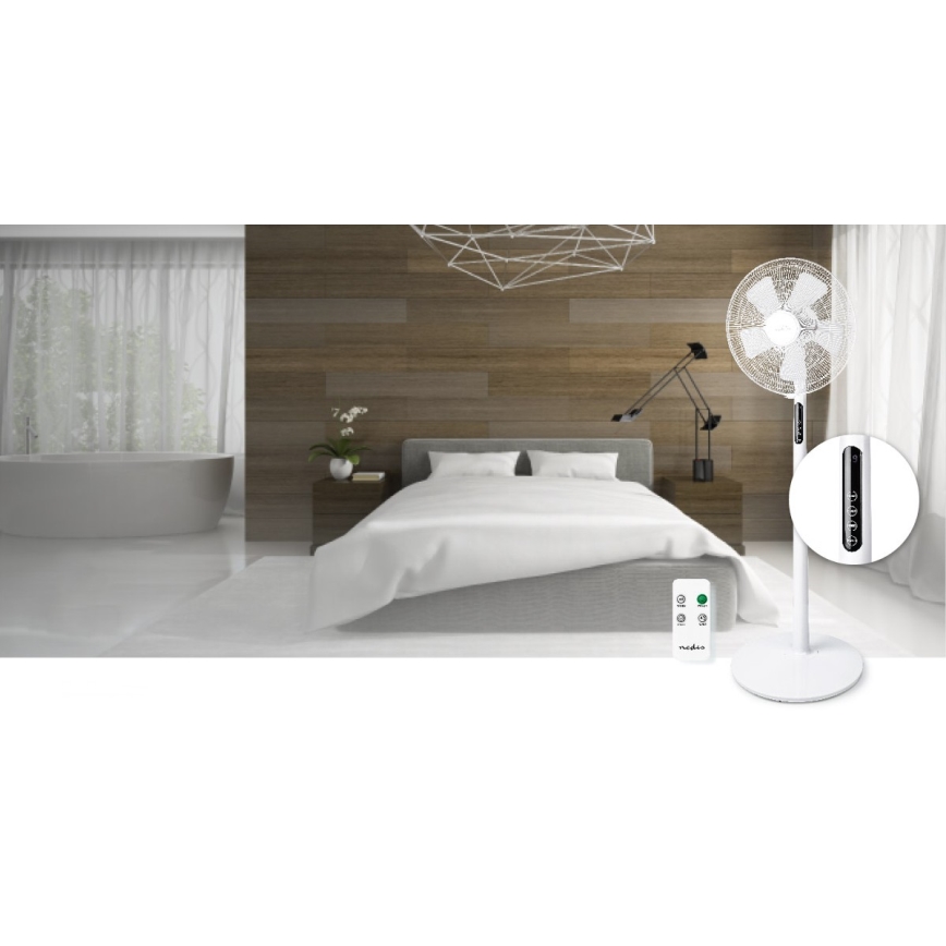 Ventoinha de chão com termómetro e visor 45W/230V branca + controlo remoto