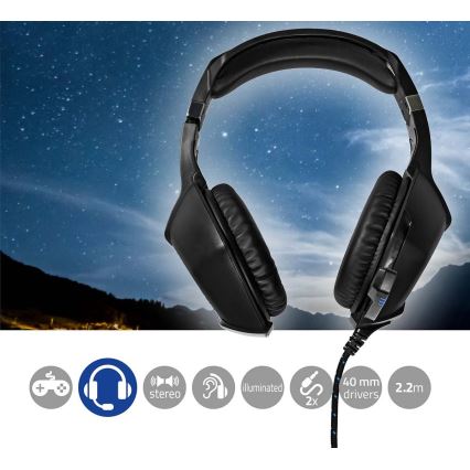 Auscultadores LED Gaming com um microfone preto/azul