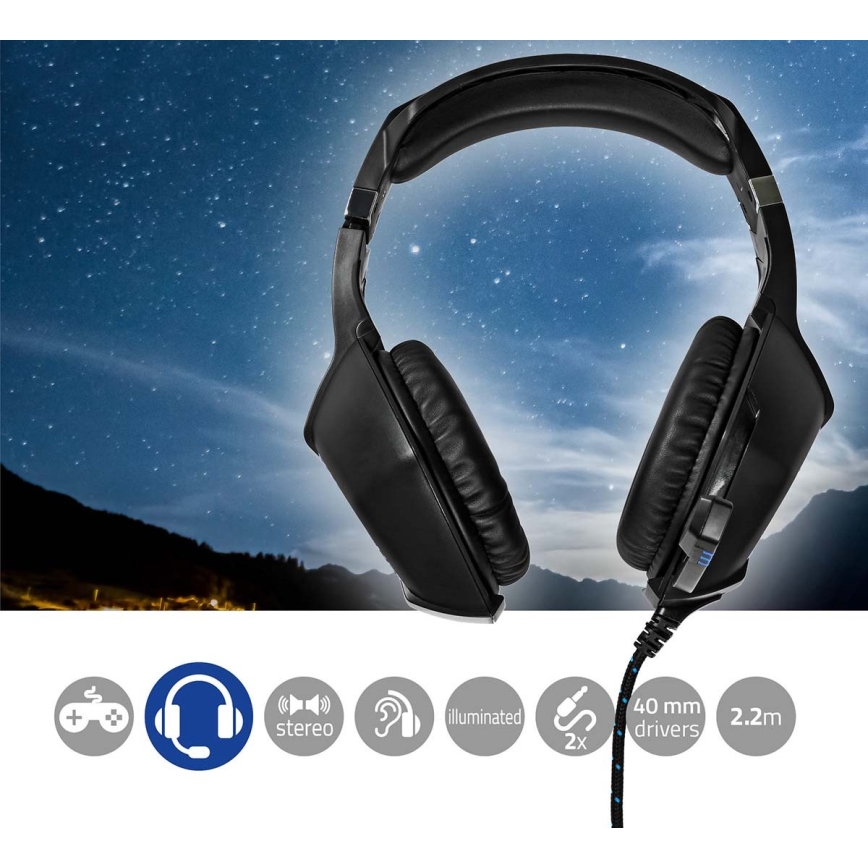 Auscultadores LED Gaming com um microfone preto/azul