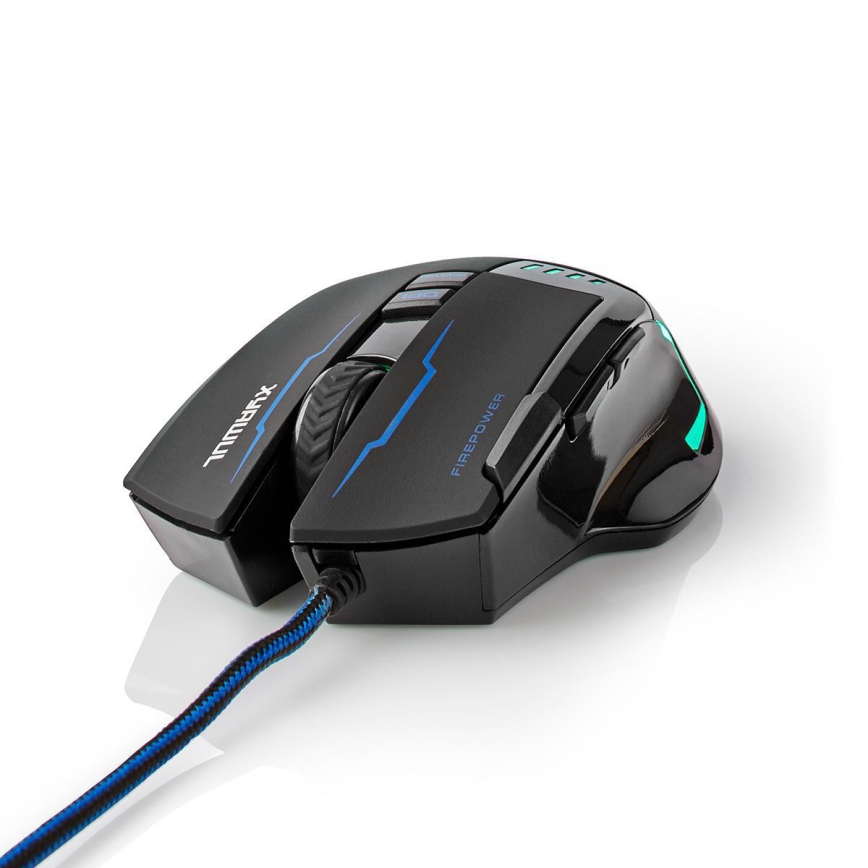 Rato de gaming LED 800/1600/2400/4000 DPI 8 botões preto