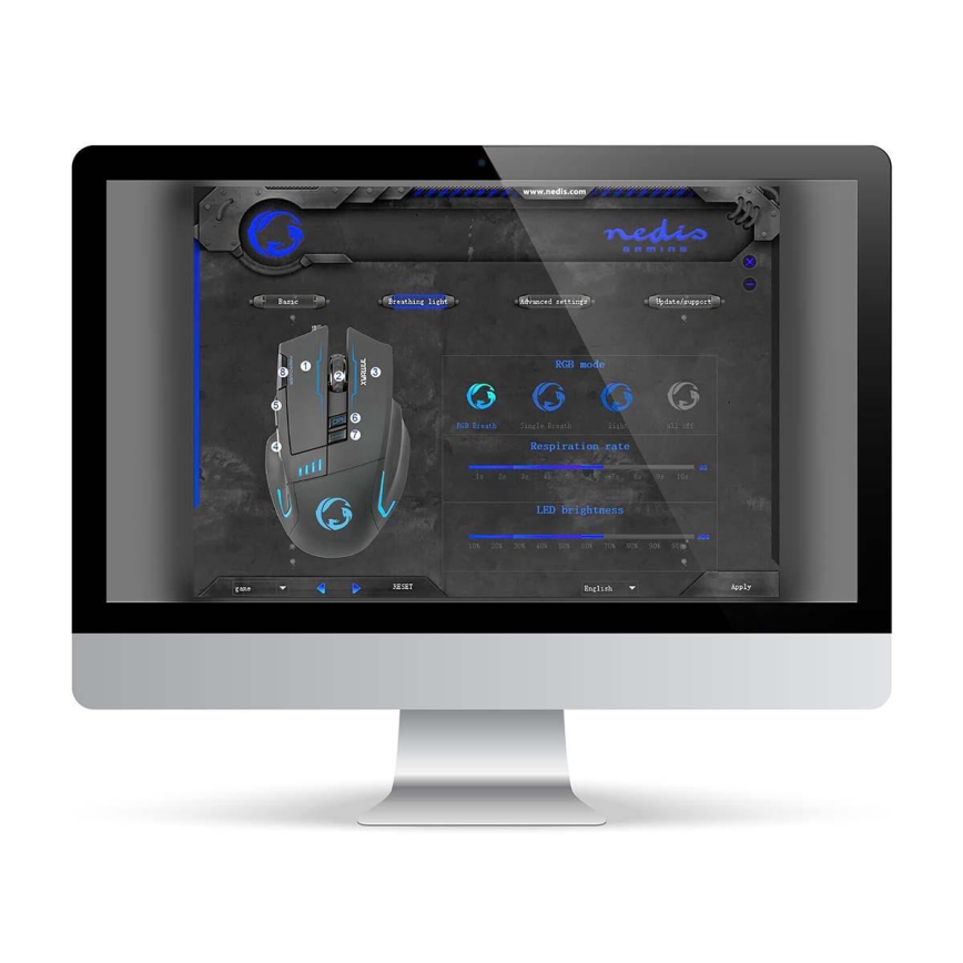 Rato de gaming LED 800/1600/2400/4000 DPI 8 botões preto