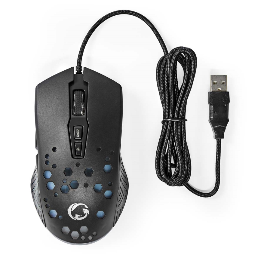 Rato de gaming LED 800/1200/2400/3200/4800/7200 DPI 7 botões preto