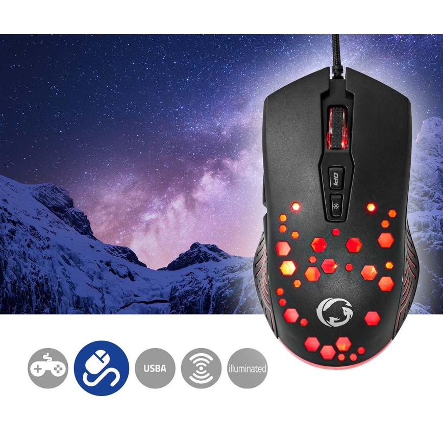 Rato de gaming LED 800/1200/2400/3200/4800/7200 DPI 7 botões preto