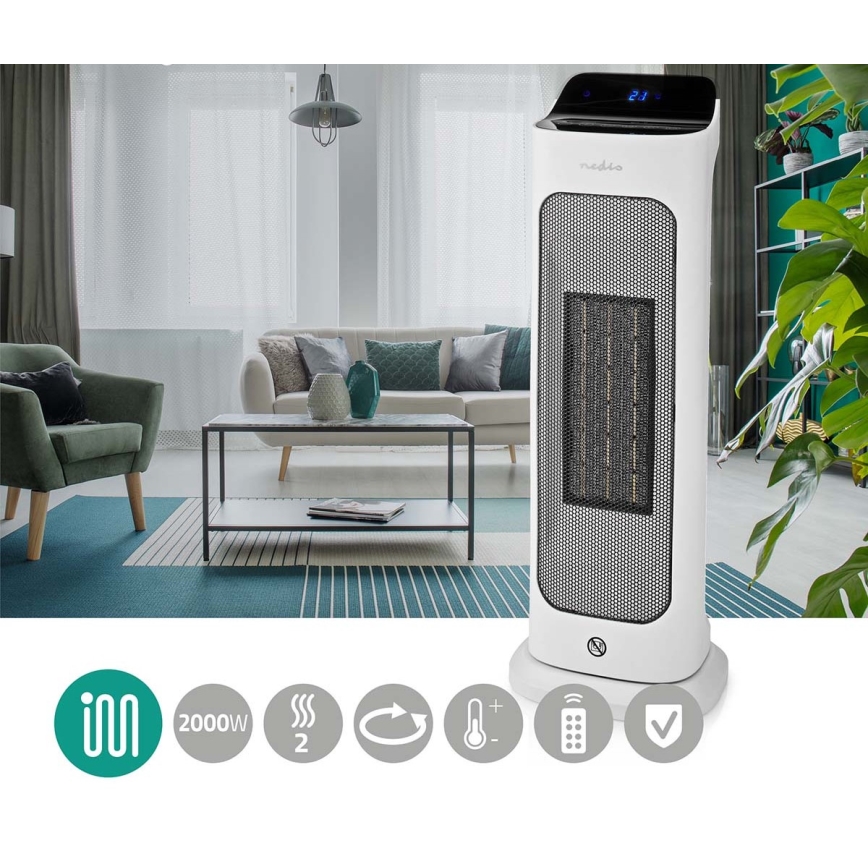 Ventoinha com elemento de aquecimento cerâmico 1400/2000W/230V + controlo remoto