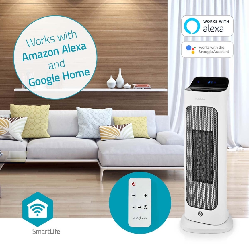 Ventoinha com uma elemento de aquecimento cerâmico Smartlife 1400/2000W/230V Wi-Fi Tuya + comando