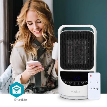 Ventoinha com uma elemento de aquecimento cerâmico Smartlife 1000/1500W/230V Wi-Fi Tuya + controlo remoto
