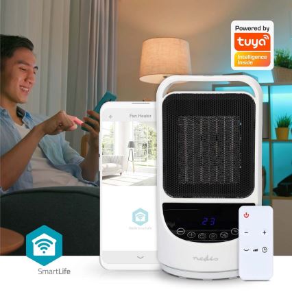 Ventoinha com uma elemento de aquecimento cerâmico Smartlife 1000/1500W/230V Wi-Fi Tuya + controlo remoto