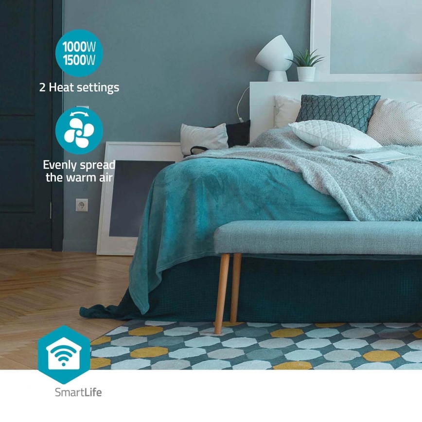 Ventoinha com uma elemento de aquecimento cerâmico Smartlife 1000/1500W/230V Wi-Fi Tuya + controlo remoto