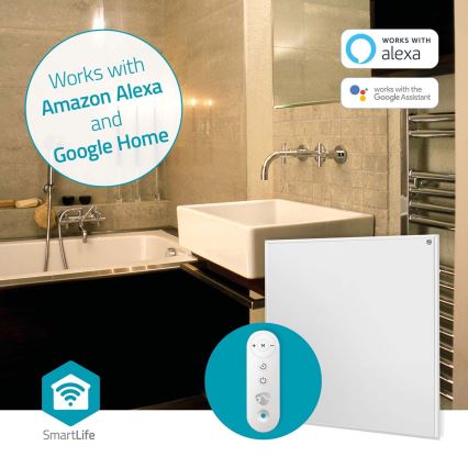 Painel de aquecimento infravermelho 350W/230V 59,8x62 cm IP44 Wi-Fi Tuya + controlo remoto