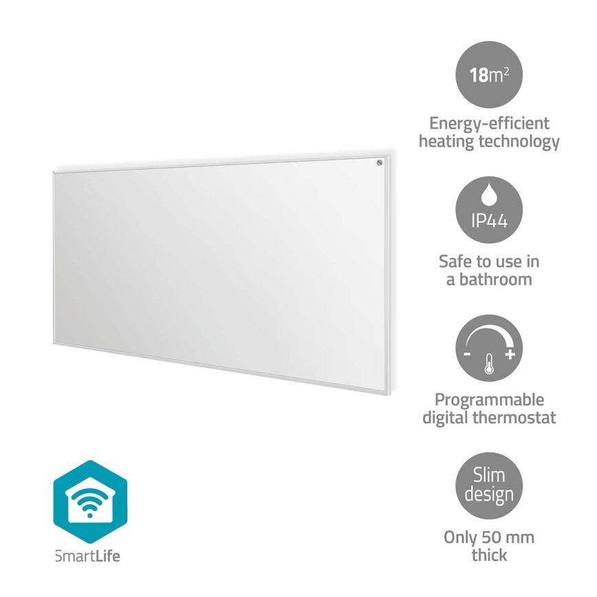 Painel de aquecimento infravermelho 700 W/230 V 120 x 62 cm IP44 Wi-Fi Tuya + controlo remoto