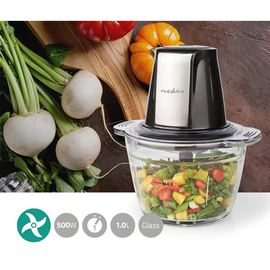 Picador de alimentos 500W/230V preto/prateado