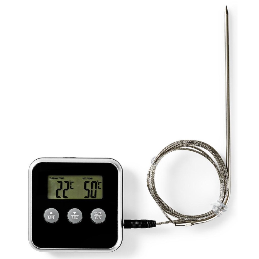 Termómetro de carne com visor e temporizador 0-250 °C 1xAAA