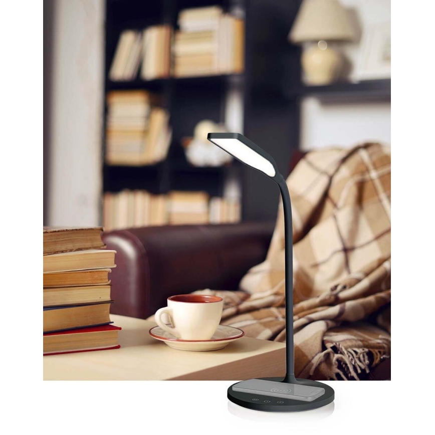 LED Regulação táctil flexible candeeiro de mesa com 15W carregamento sem fios Qi LED/5,5W/230V 2700-6500K preto