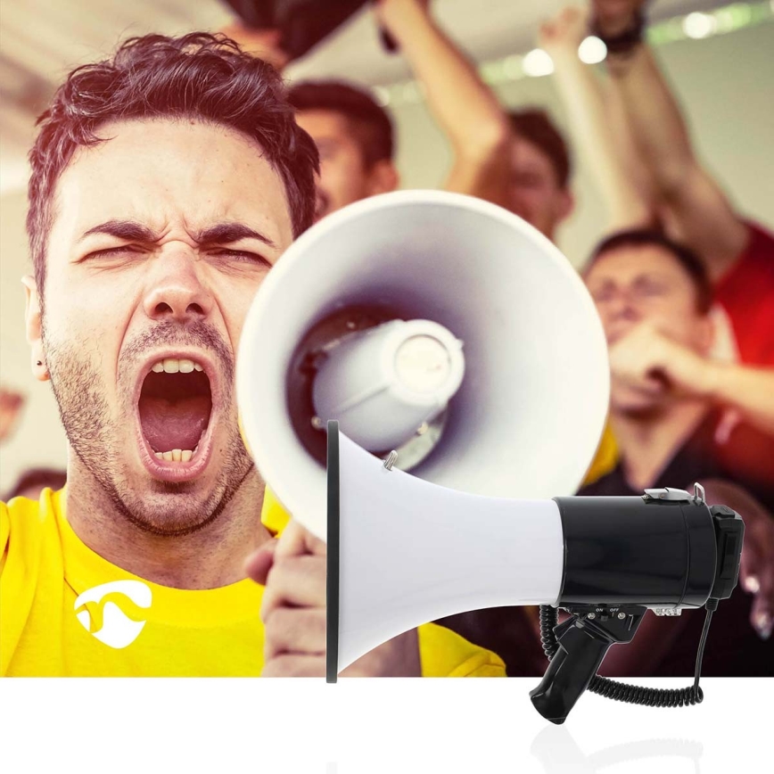 Megafone com microfone externo USB 25W/8xC branco/preto
