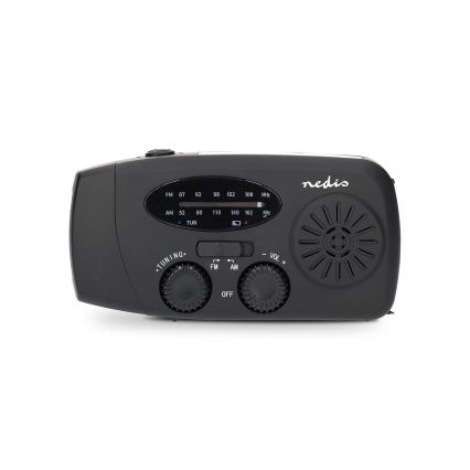 Rádio AM/FM com manivela, painel solar e lanterna LED 2000 mAh