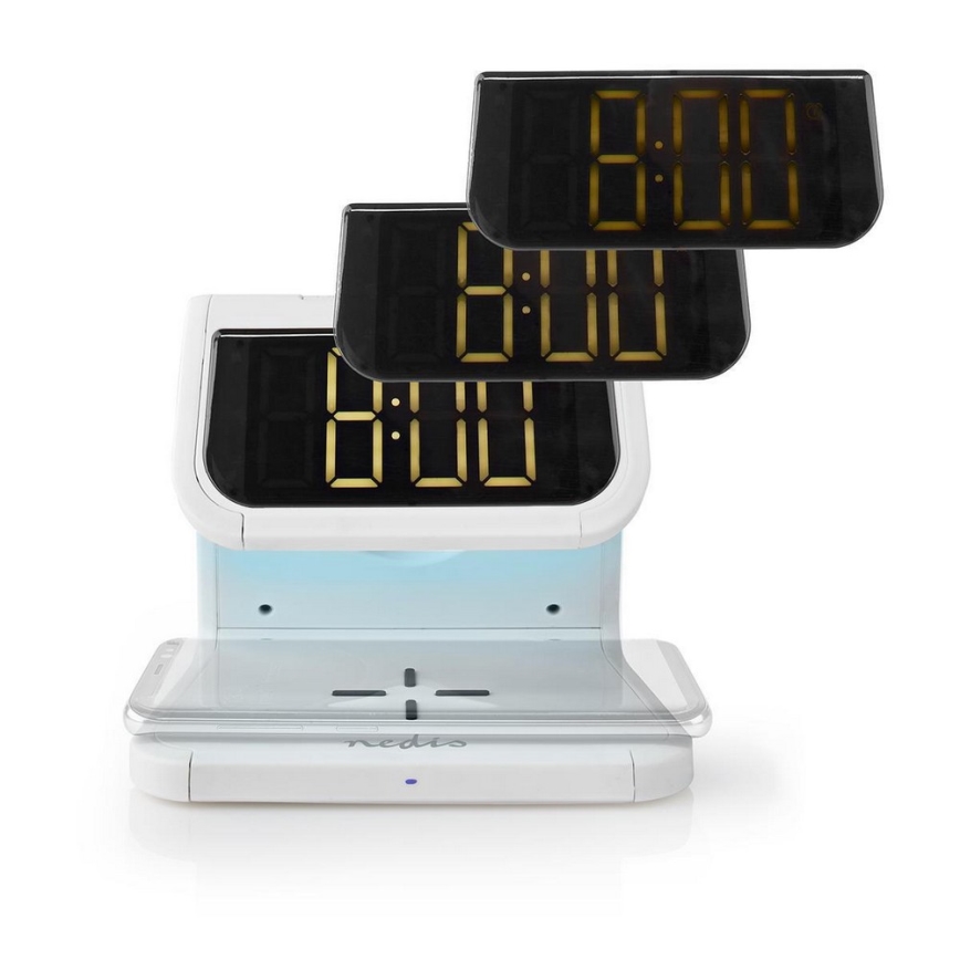 Relógio despertador com carregador sem fios LED/10W/230V branco