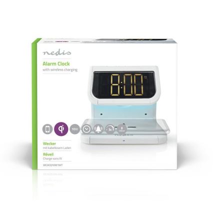 Relógio despertador com carregador sem fios LED/10W/230V branco
