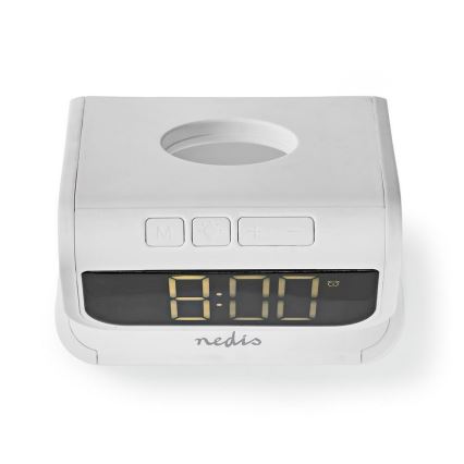 Relógio despertador com carregador sem fios LED/10W/230V branco