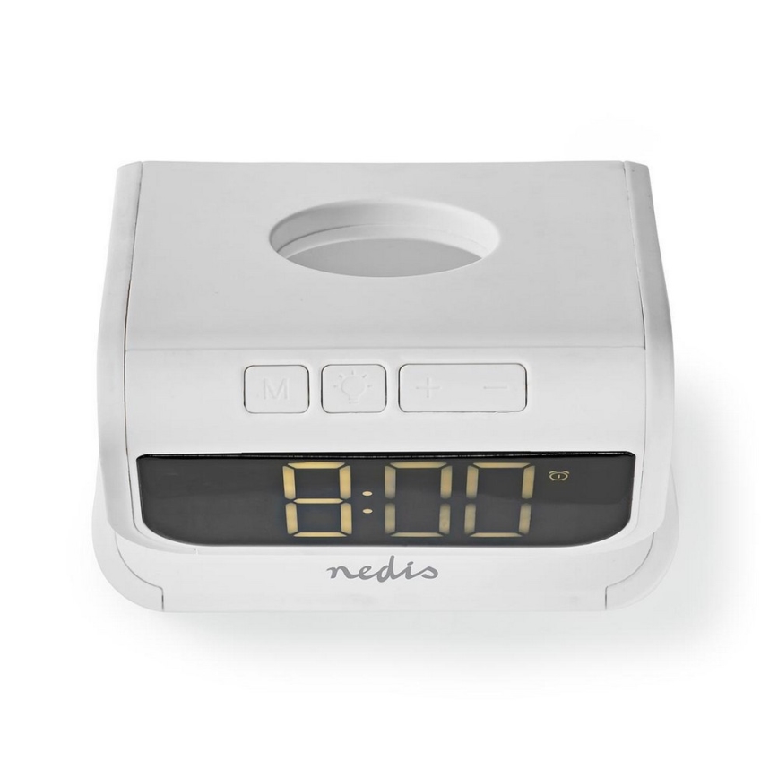Relógio despertador com carregador sem fios LED/10W/230V branco