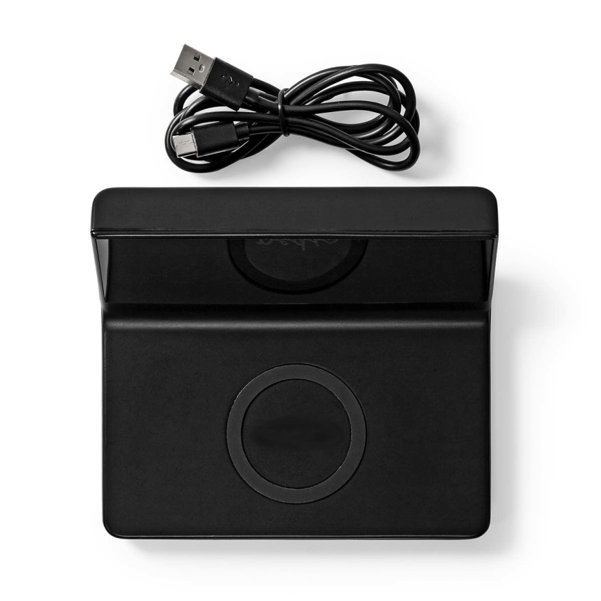 Despertador com visor LCD e sem fios carregador 15W/5V + 1xCR2032 preto