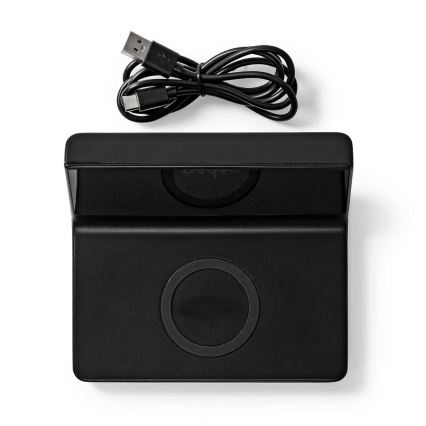 Relógio despertador com visor LCD e carregador sem fios 15W/230V preto