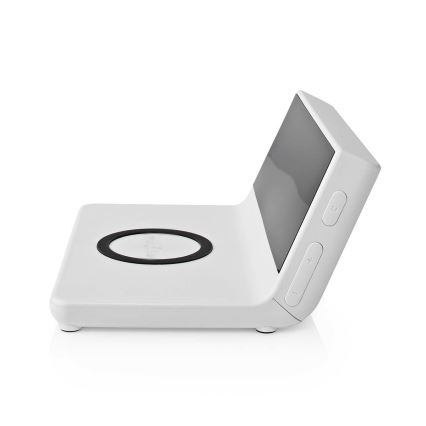 Despertador com visor LCD e sem fios carregador 15W/5V + 1xCR2032 branco