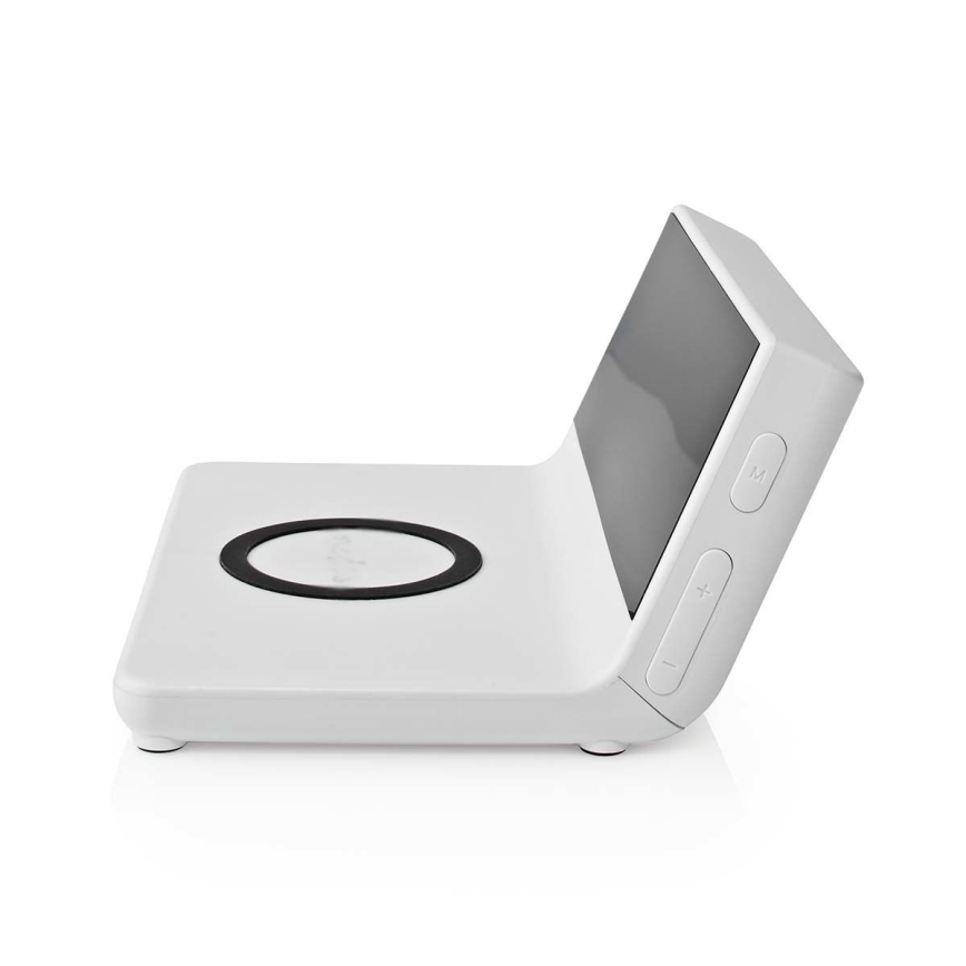 Despertador com visor LCD e sem fios carregador 15W/5V + 1xCR2032 branco