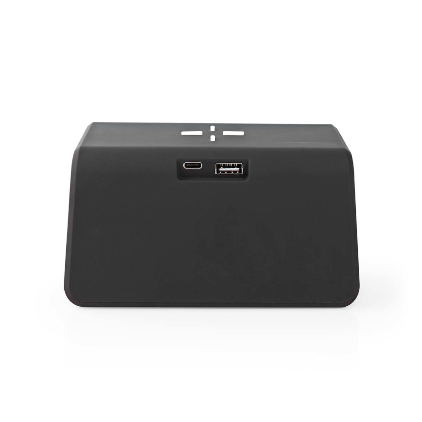 Relógio despertador com visor LCD e carregador sem fios 15W/230V preto