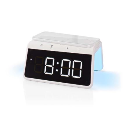 Despertador com visor LCD e sem fios carregador 15W/5V 1xCR2032 branco