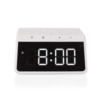 Relógio despertador com visor LCD e carregador sem fios 15W/230V branco