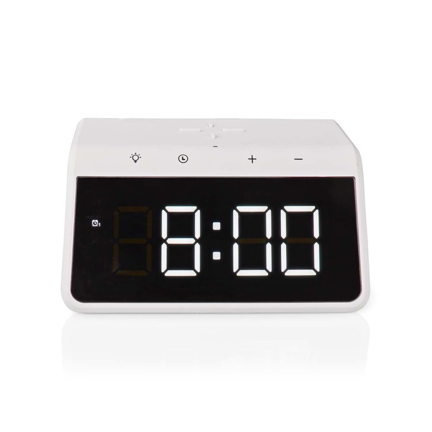 Relógio despertador com visor LCD e carregador sem fios 15W/230V branco